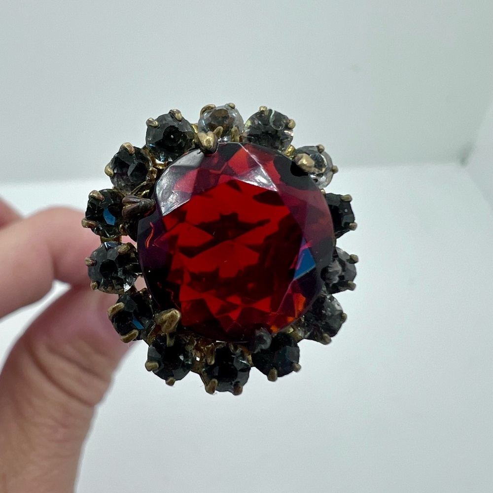 Antique Art Nouveau Brass and Garnet Hatpin